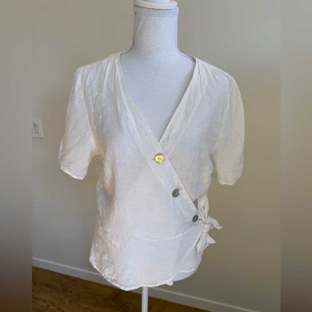 H&M 100% Linen Wrap Button Down Top Size Medium Lagenlook Boho Summer Romantic